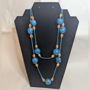 Vegetable Ivory Tagua Nut Corded Blue Necklace